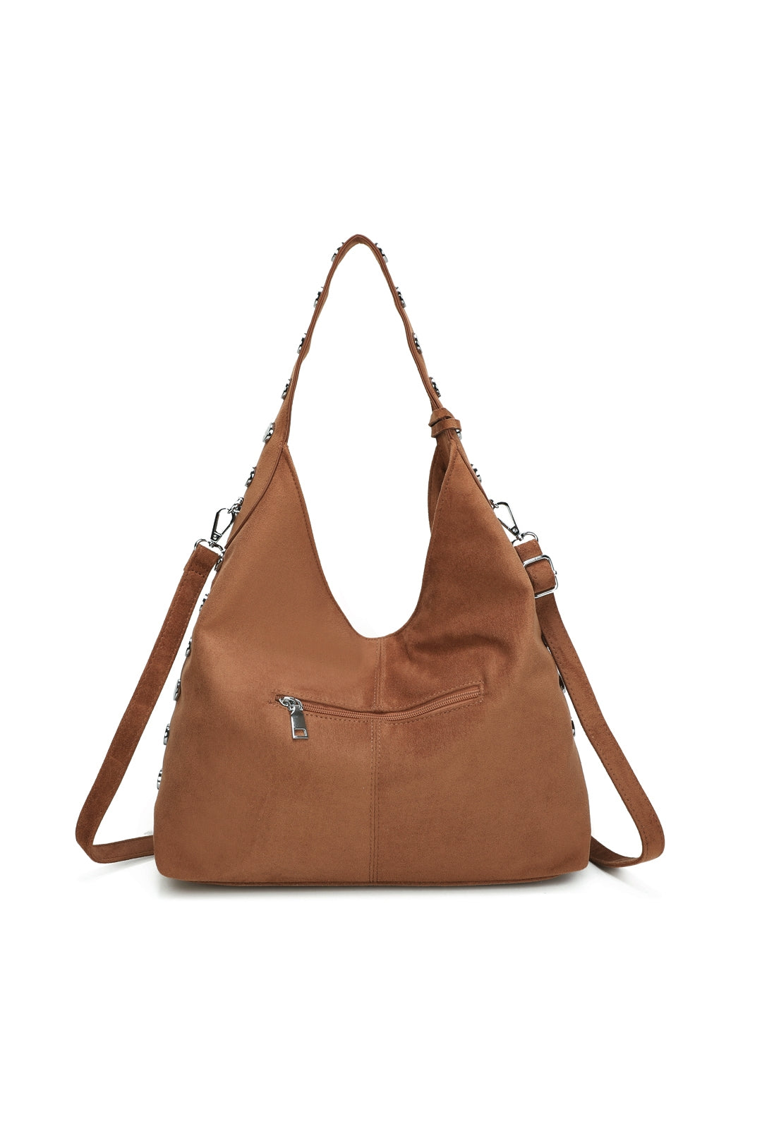 Bella Studded Large Faux Suede Tassel Slouch Hobo Shoulder Bag - RY250965