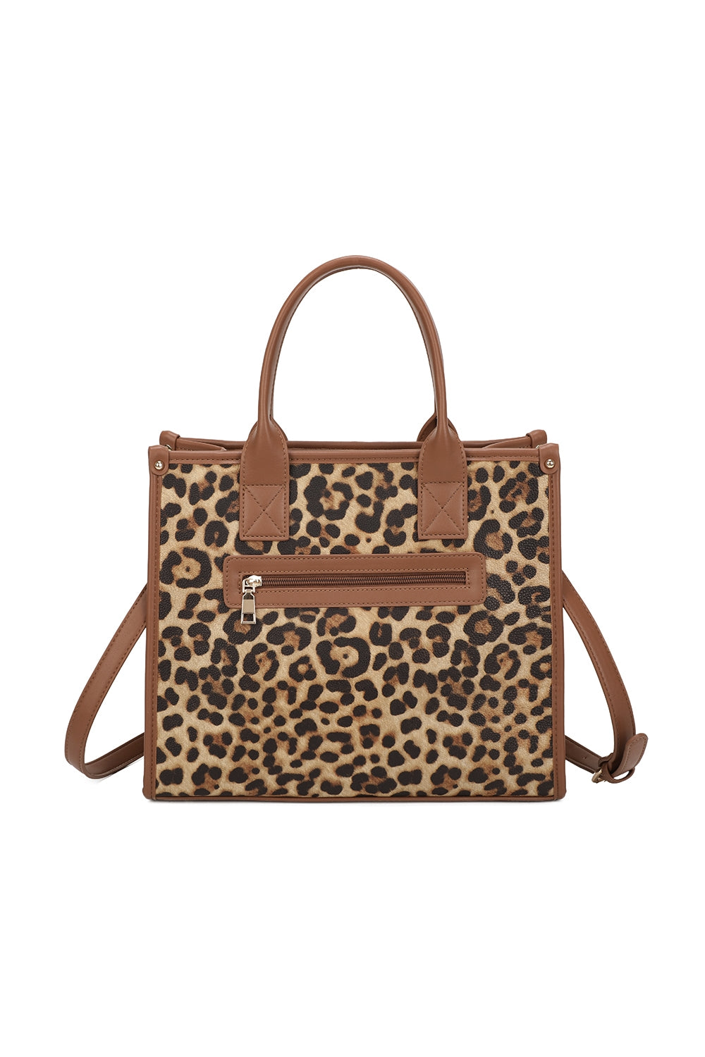 Glam PU Leather Top Handle Crossbody Bag With Leopard Stripes - RB250467