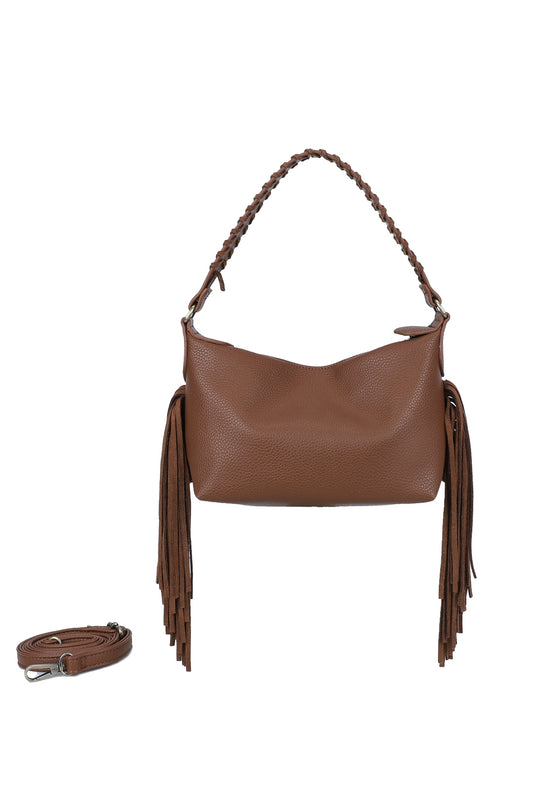 Lioren Suede PU Leather Small Crossbody Fringe Hobo Bag - RJ250975
