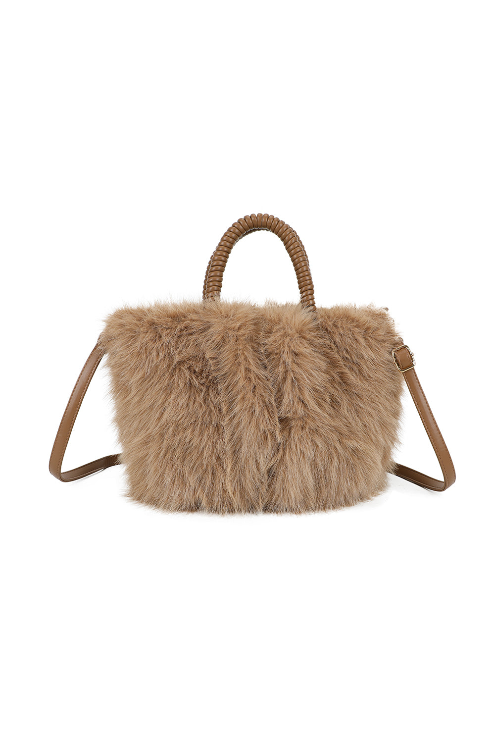 Avelyn Sparkling Faux Fur Top Handle Shoulder Bag with Braided Handle - RY250421