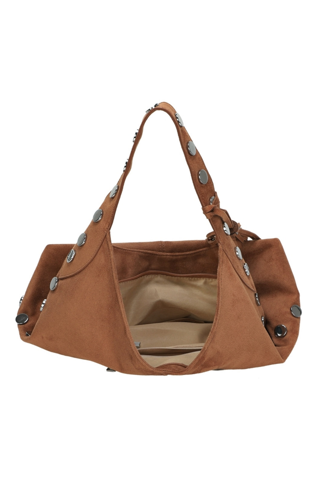 Bella Studded Large Faux Suede Tassel Slouch Hobo Shoulder Bag - RY250965