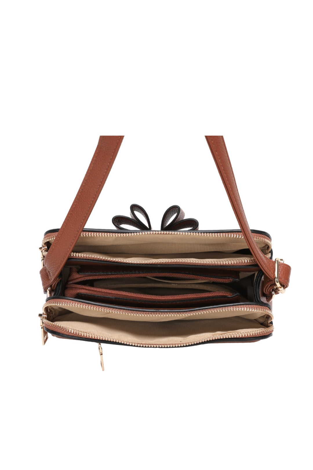 Gabby Triple Zip Tri-Compartments PU Butterfly Bow Crossbody Bag - RB230922