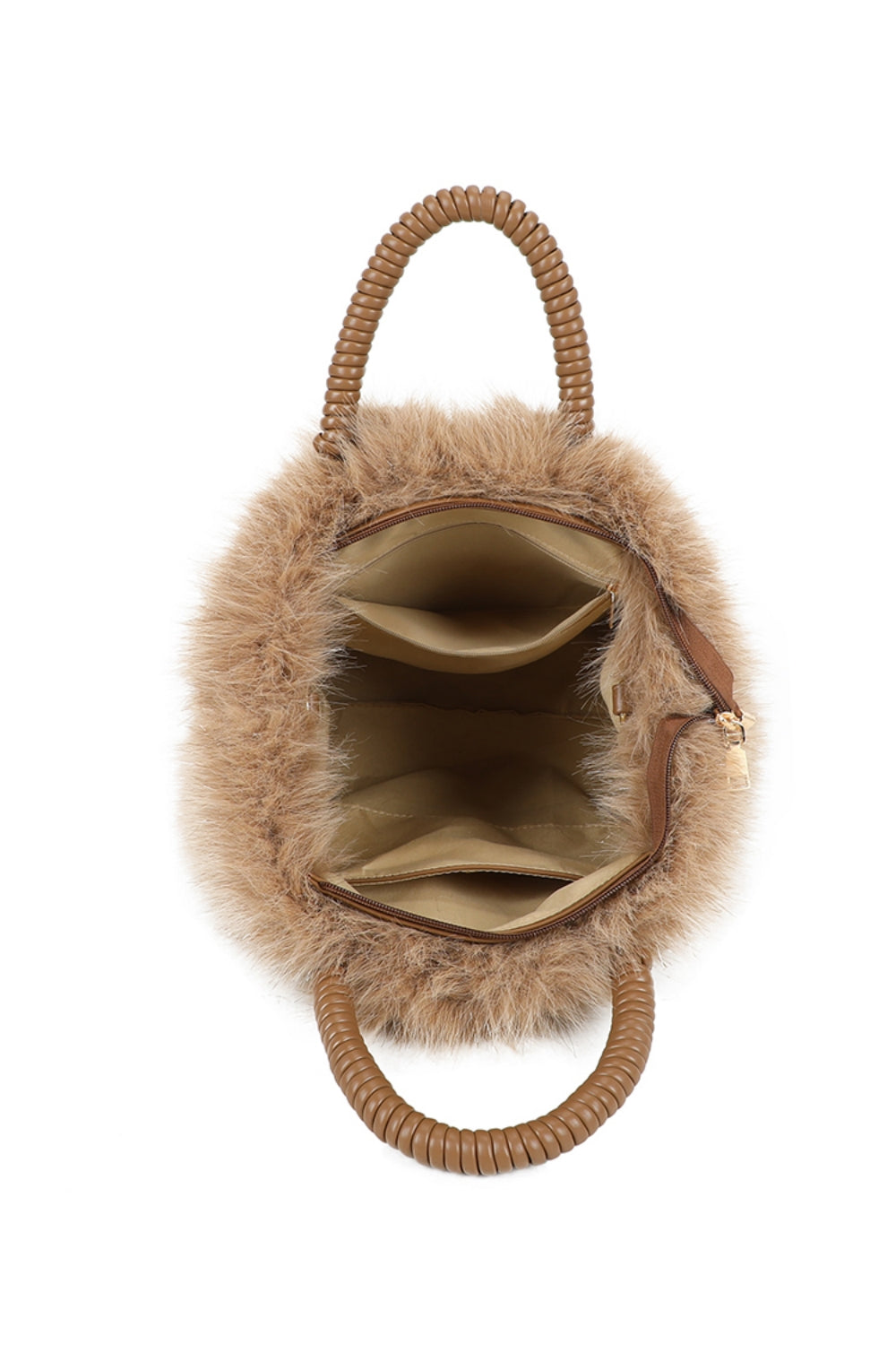 Avelyn Sparkling Faux Fur Top Handle Shoulder Bag with Braided Handle - RY250421