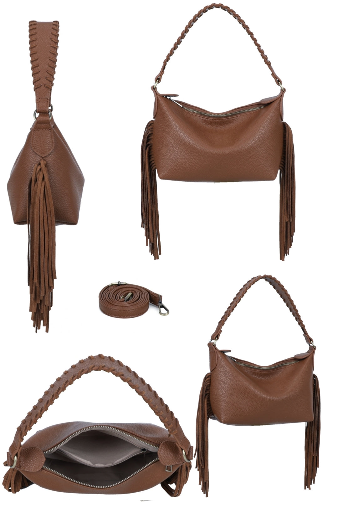 Lioren Suede PU Leather Small Crossbody Fringe Hobo Bag - RJ250975