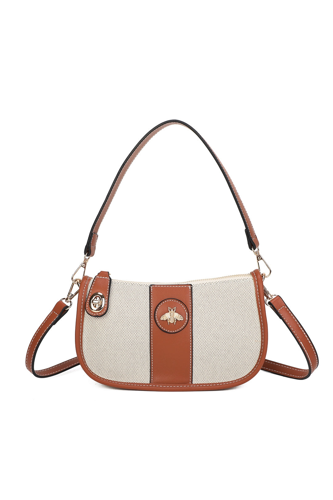 Apiary Bee Badge Canvas PU Leather Top Handle Shoulder Bag - RB250956