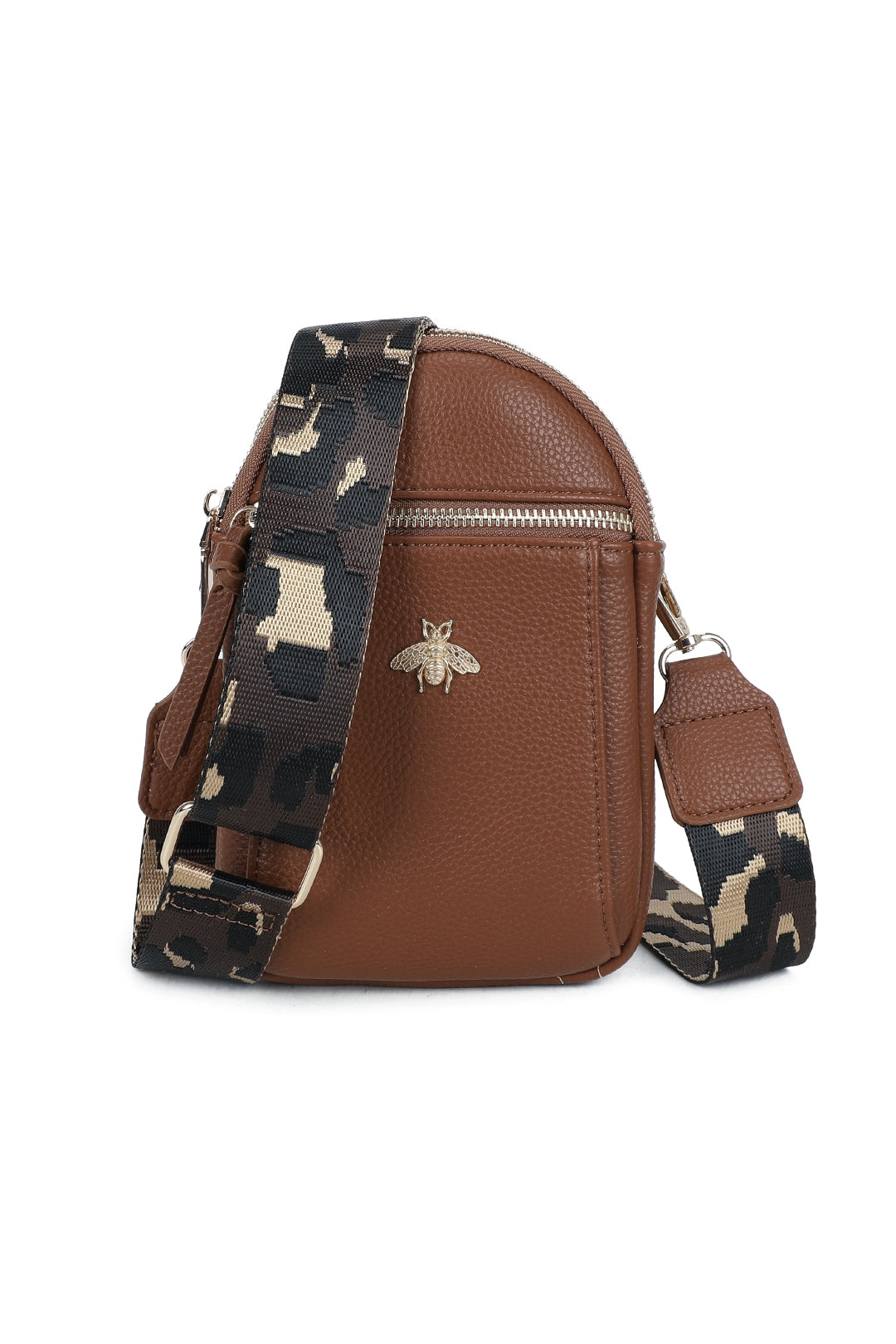Gabby Bee Badge Triple Pockets Crossbody Phone Bag with Canvas Strap - RB230921