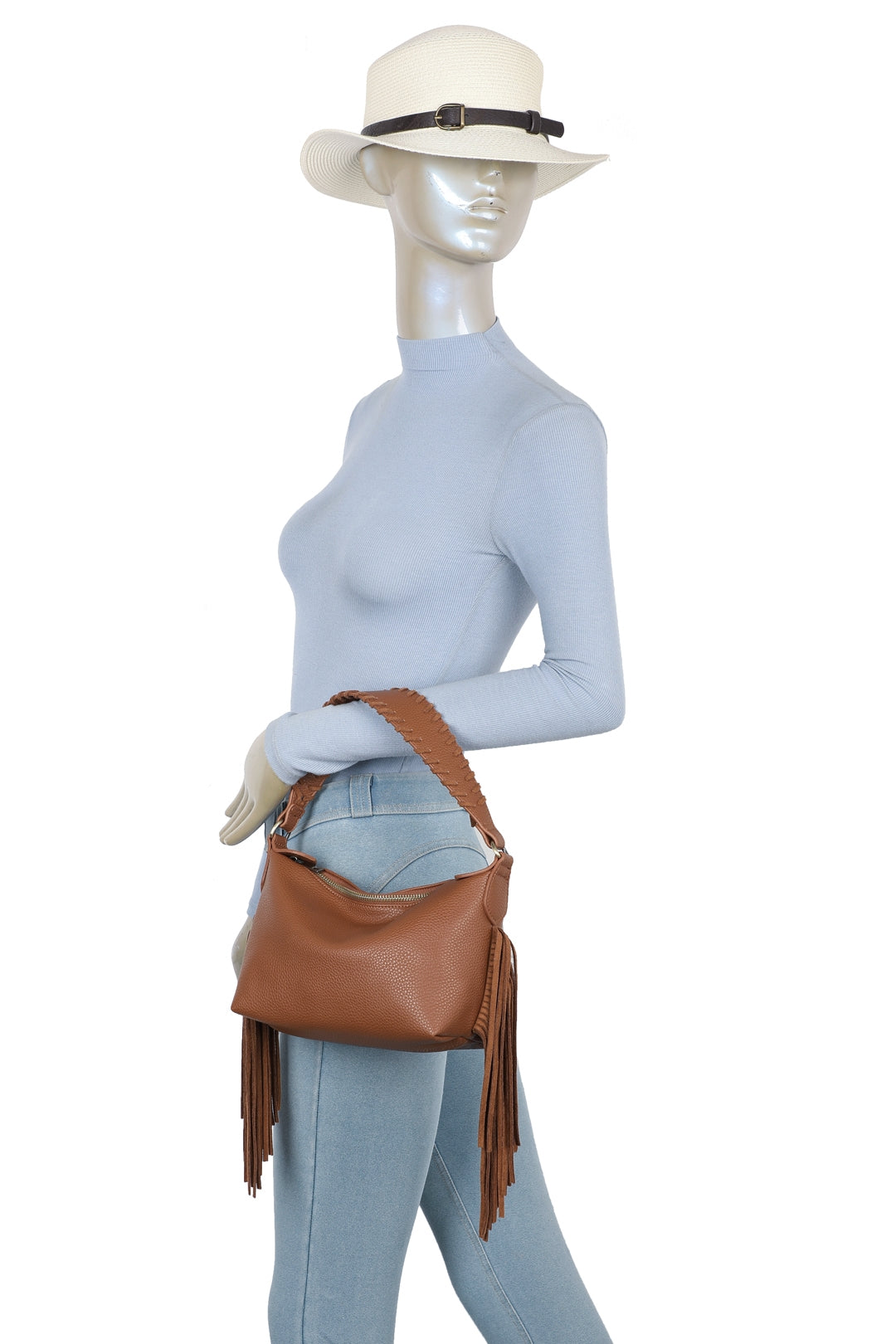 Lioren Suede PU Leather Small Crossbody Fringe Hobo Bag - RJ250975