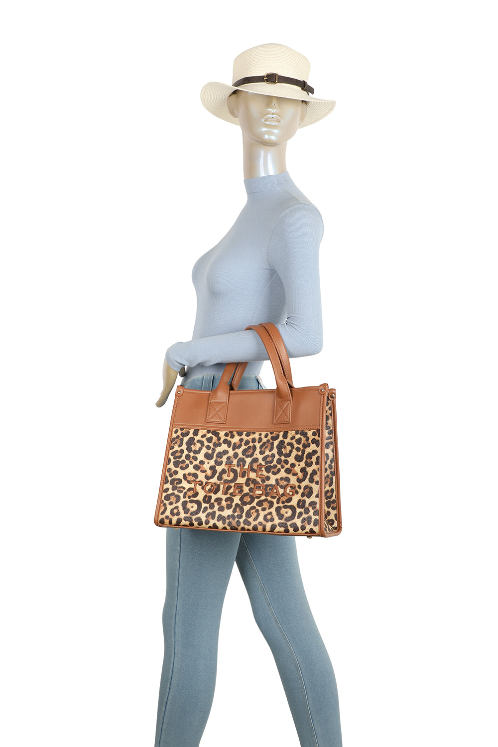Glam PU Leather Top Handle Crossbody Bag With Leopard Stripes - RB250467