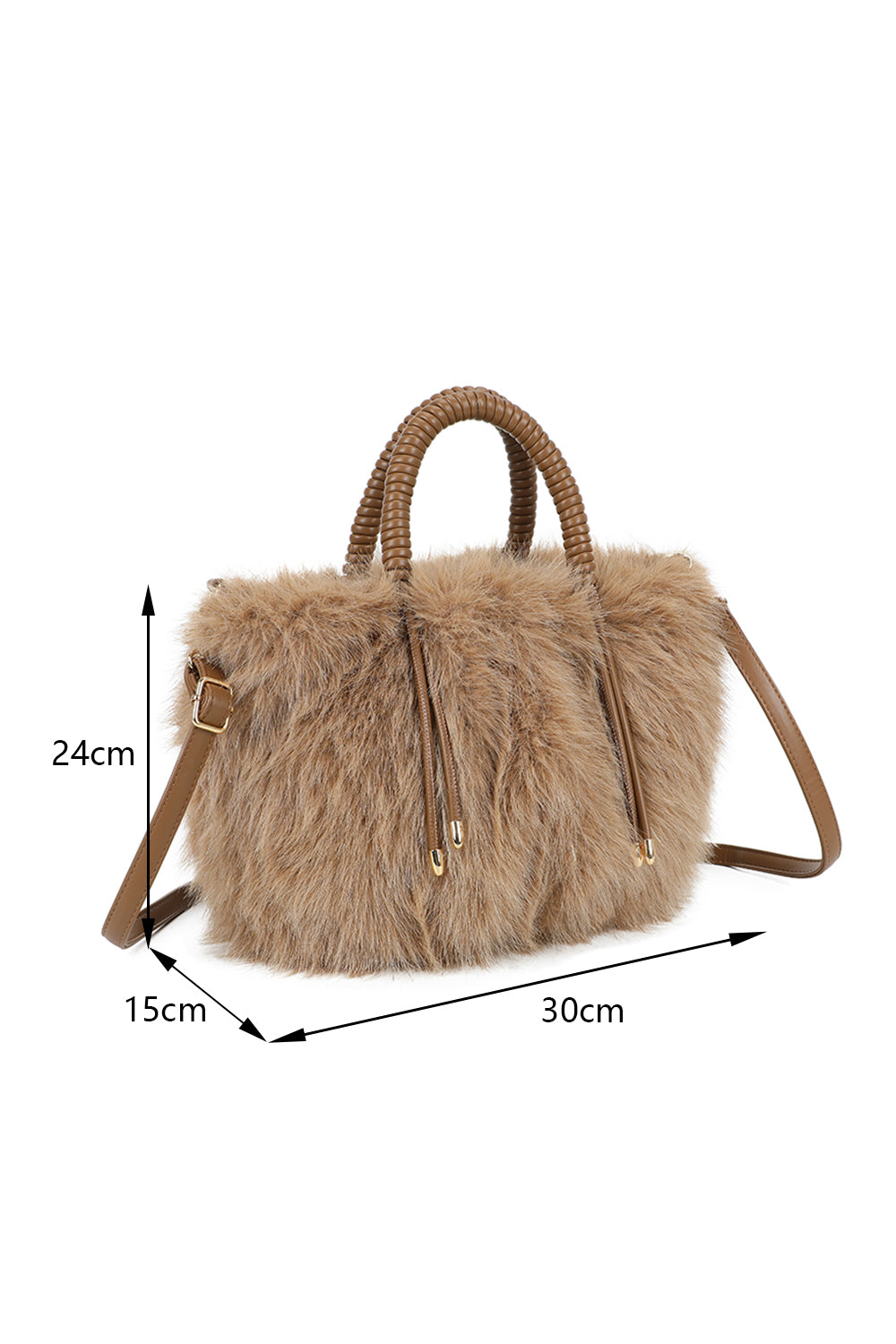 Avelyn Sparkling Faux Fur Top Handle Shoulder Bag with Braided Handle - RY250421