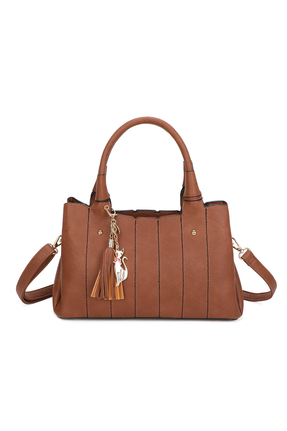 Katze Striped PU Leather Tote Shoulder Handbag with Kitten Charm(RB170853)