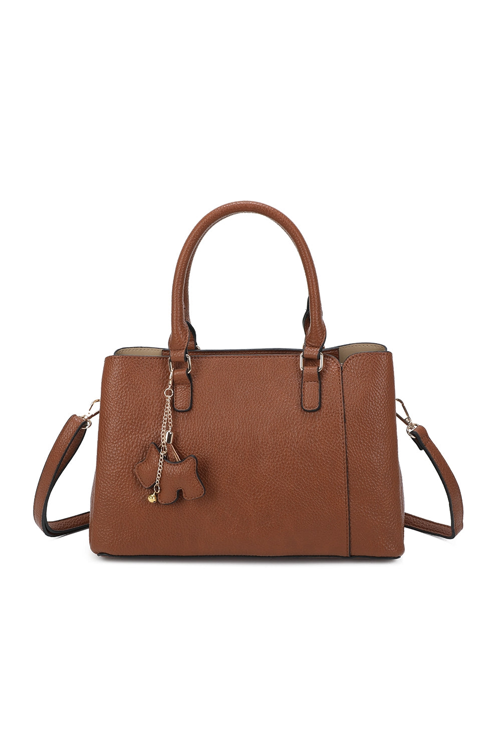 Velvet PU Leather Triple Compartment Shoulder Tote Bag With Dog Charm - RJ241073
