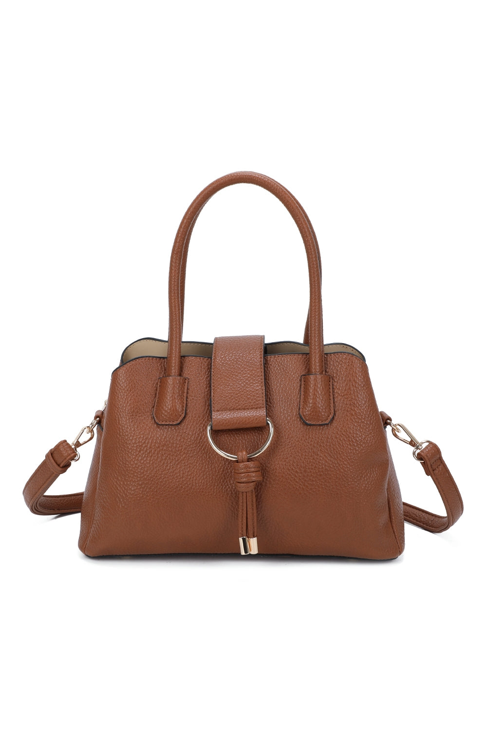 BellaElan PU Leather Triple Compartment Handbag with a metal D-ring Ornament and an Extra Long Strap - RJ241072