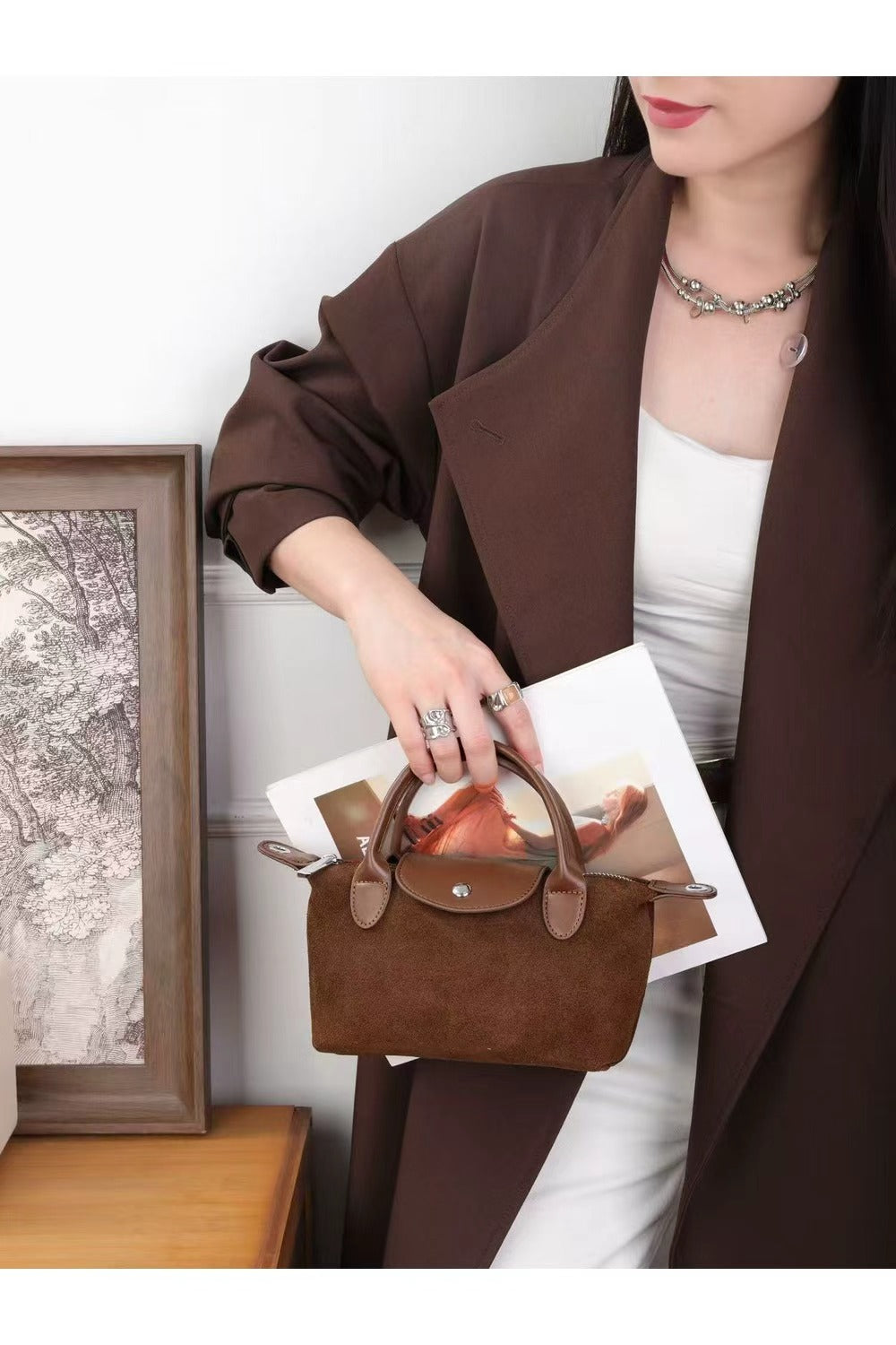 Forma Suede Real Leather Top-Handle Crossbody Bag - VL2508