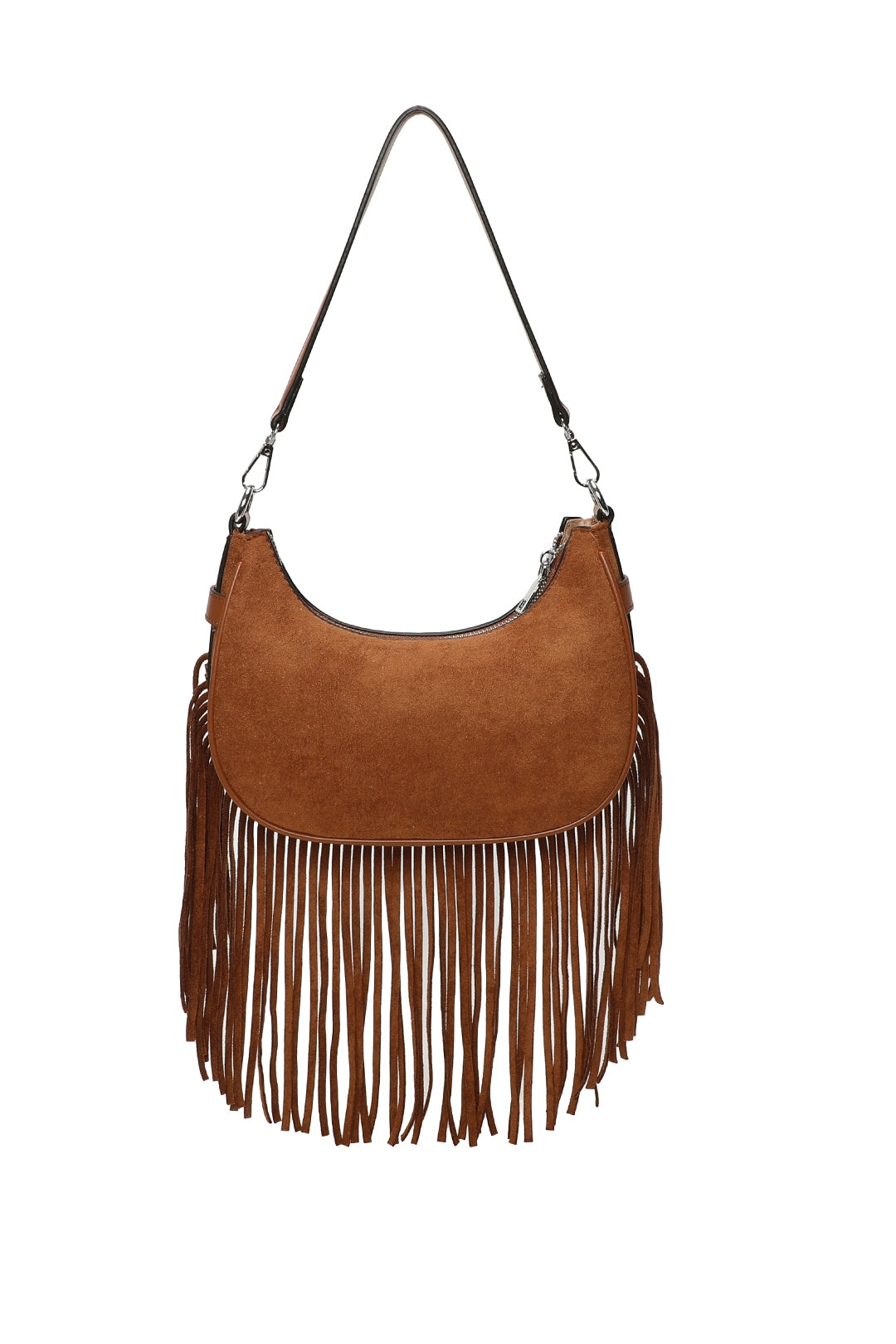 Mesa Suede Fringe Tassel Shoulder Hobo Bag With Removable strap - RX250931