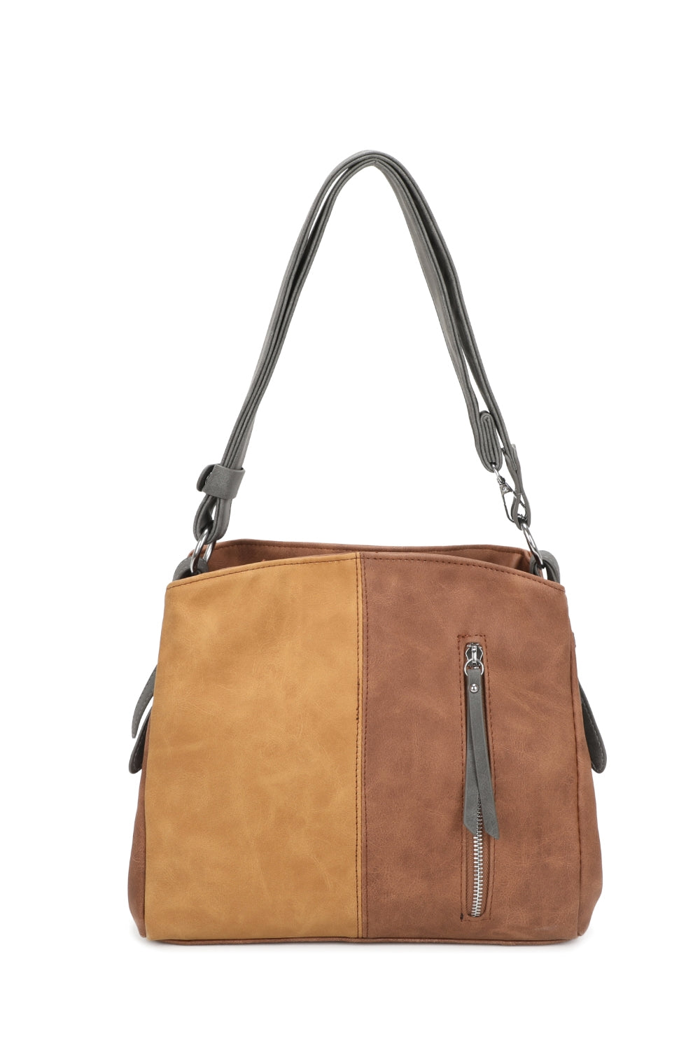 Velna Dual Compartment Strap Adjustable Suede Leather Hobo Bag - RW240455