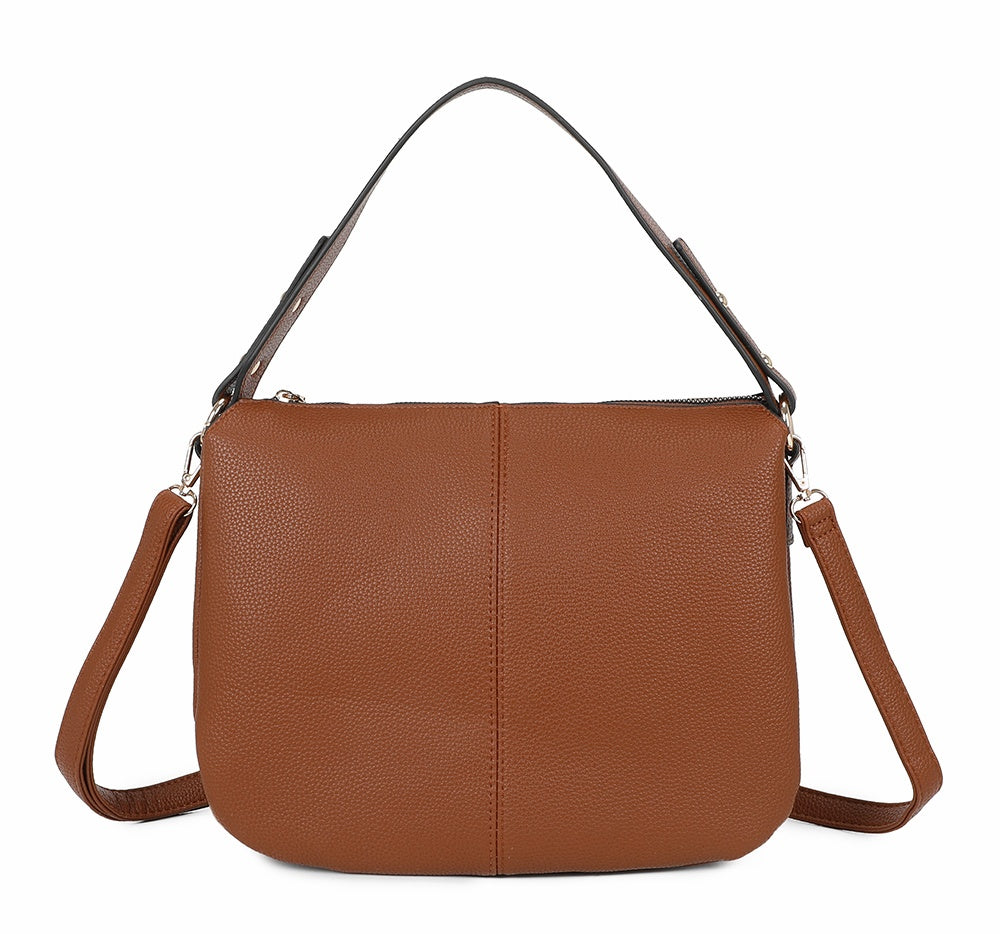 Aro Tri-Compartments PU Leather Crossbody Bag