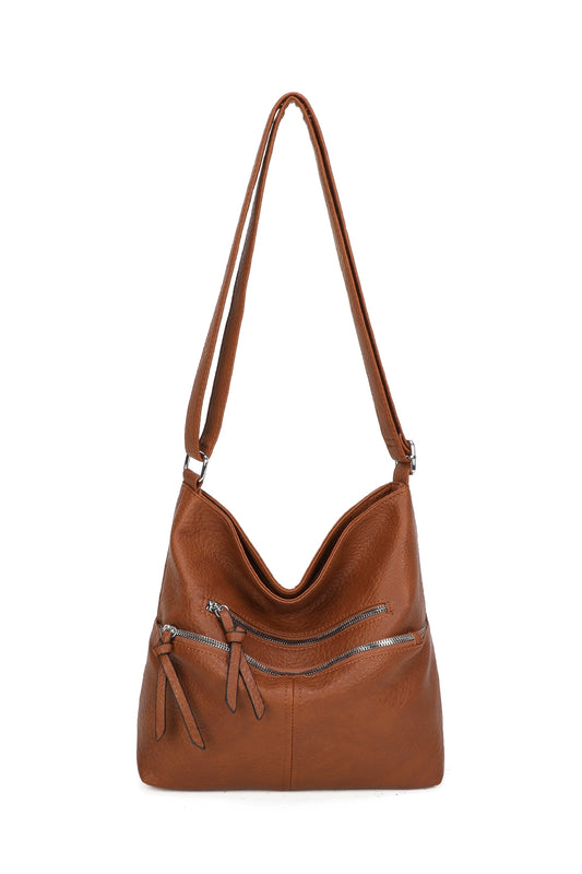 Harrison Minimalist Triple Zips PU Leather Oversized Crossbody Bag - RB220811