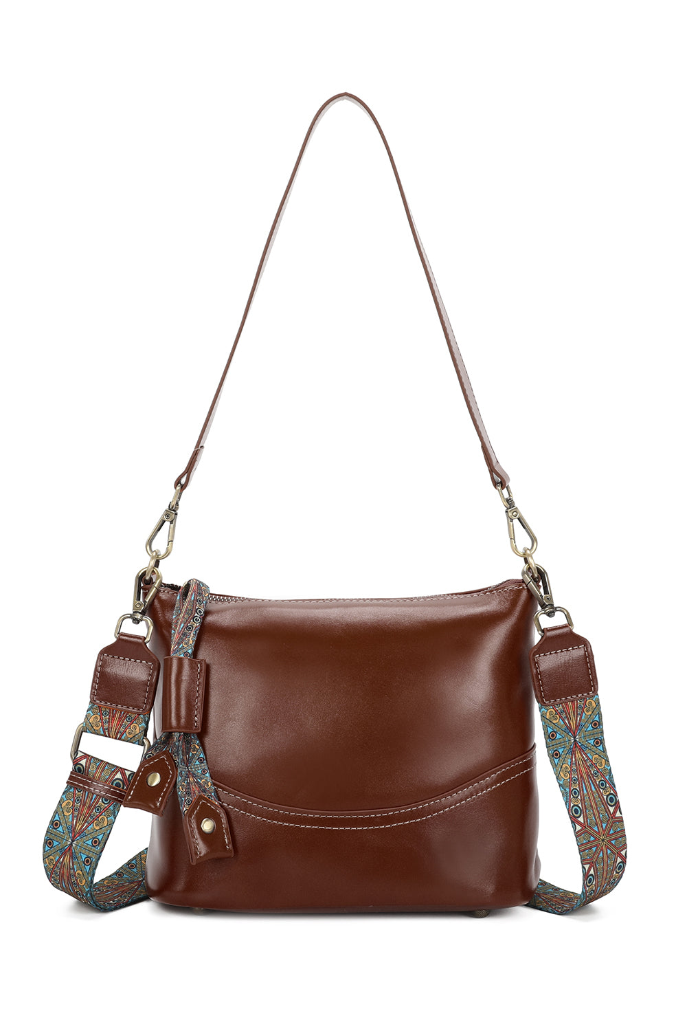 Rivier Leather Crossbody Shoulder Bag With Canvas Strap