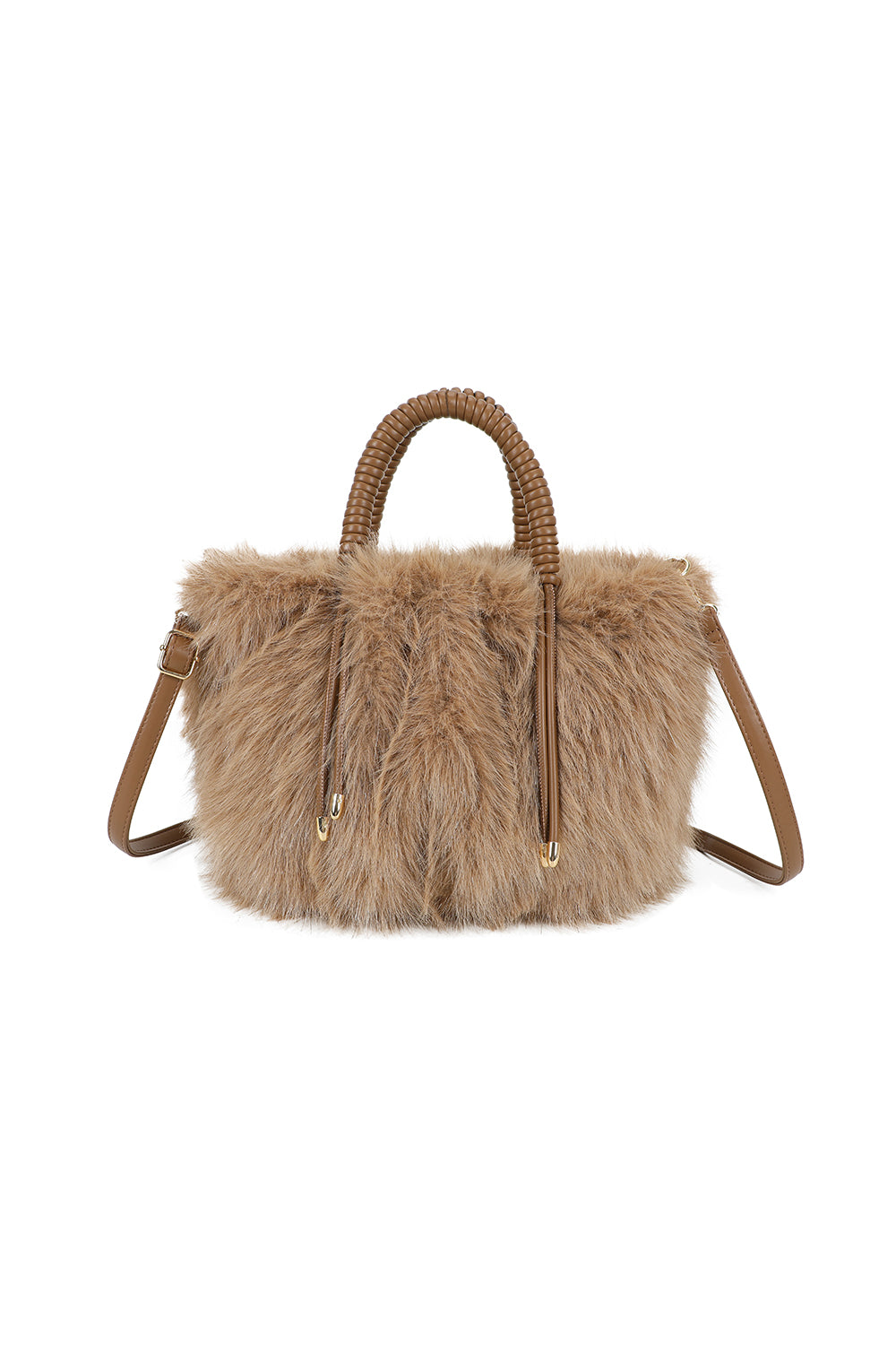 Avelyn Sparkling Faux Fur Top Handle Shoulder Bag with Braided Handle - RY250421