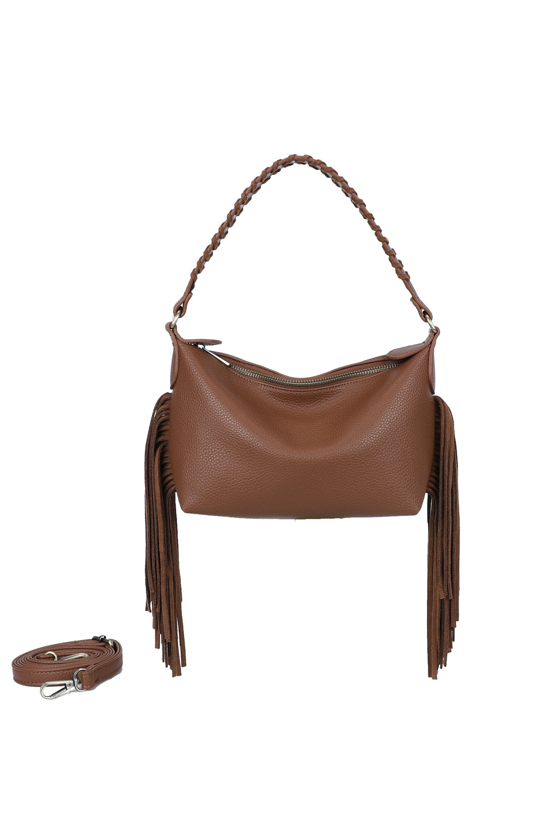 Lioren Suede PU Leather Small Crossbody Fringe Hobo Bag - RJ250975