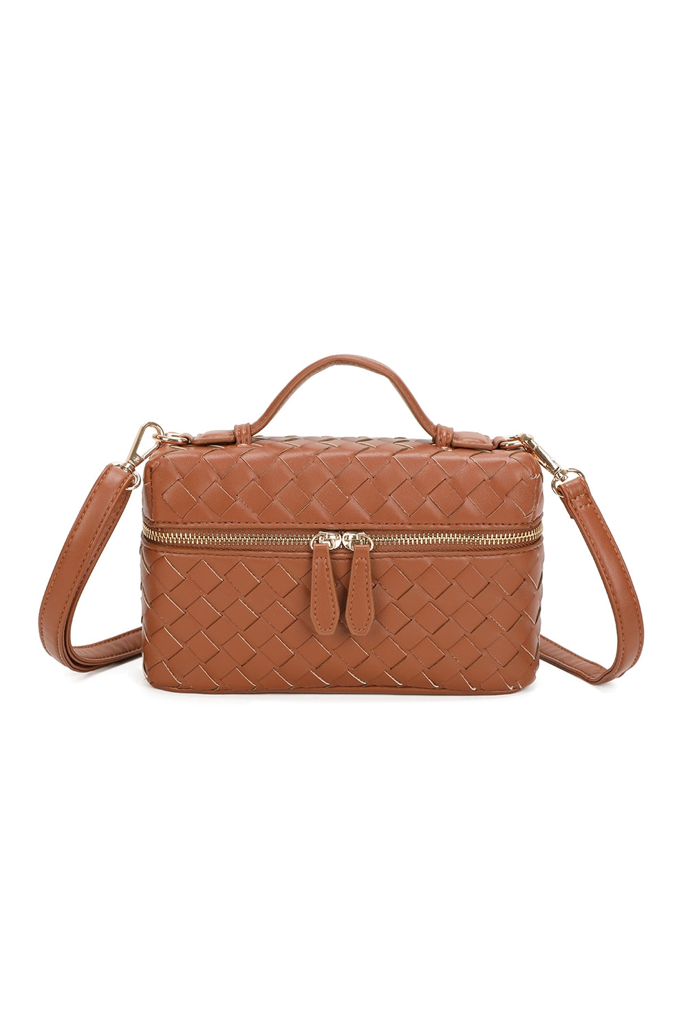 Artisan Woven PU Leather Top-Handle Crossbody Bag - RX25401