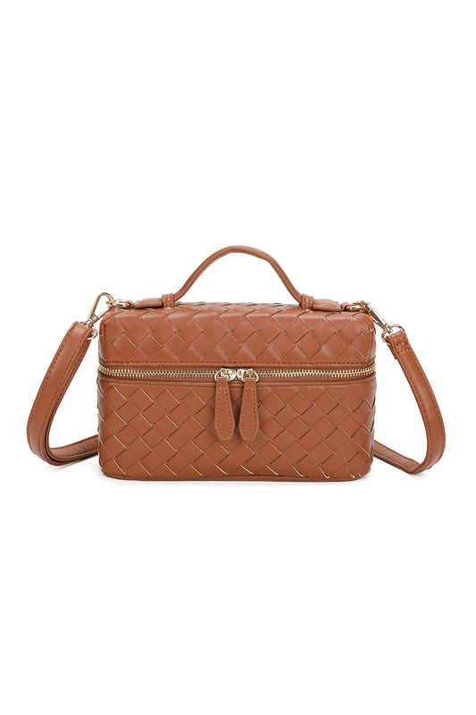 Artisan Woven PU Leather Top-Handle Crossbody Bag - RX25401