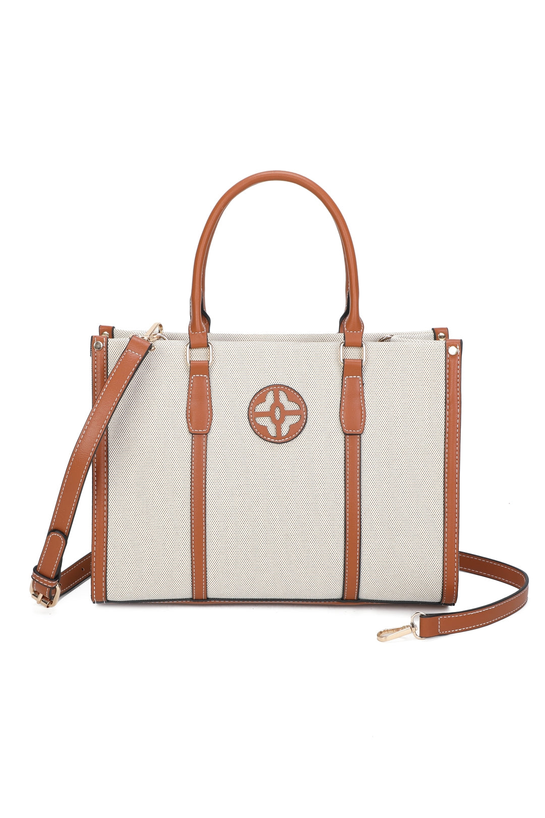 Noeud Large Size Multi-colour Canvas PU Leather Top Handle Tote Bag - RB250957