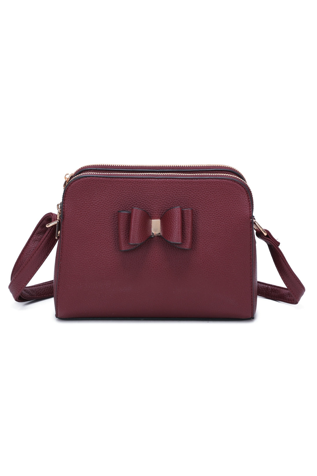 Gabby Triple Zip Tri-Compartments PU Butterfly Bow Crossbody Bag - RB230922