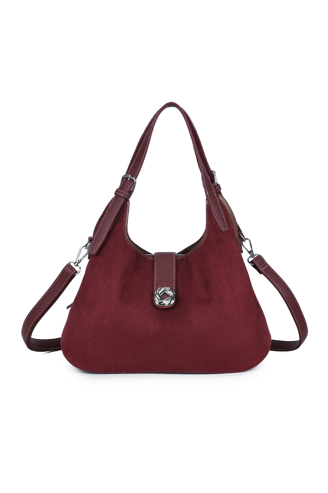 Caly Suede Tri-Compartments Top Handbag Hobo Bag with Detachable Strap - RJ250972