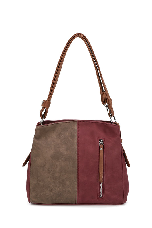 Velna Dual Compartment Strap Adjustable Suede Leather Hobo Bag - RW240455