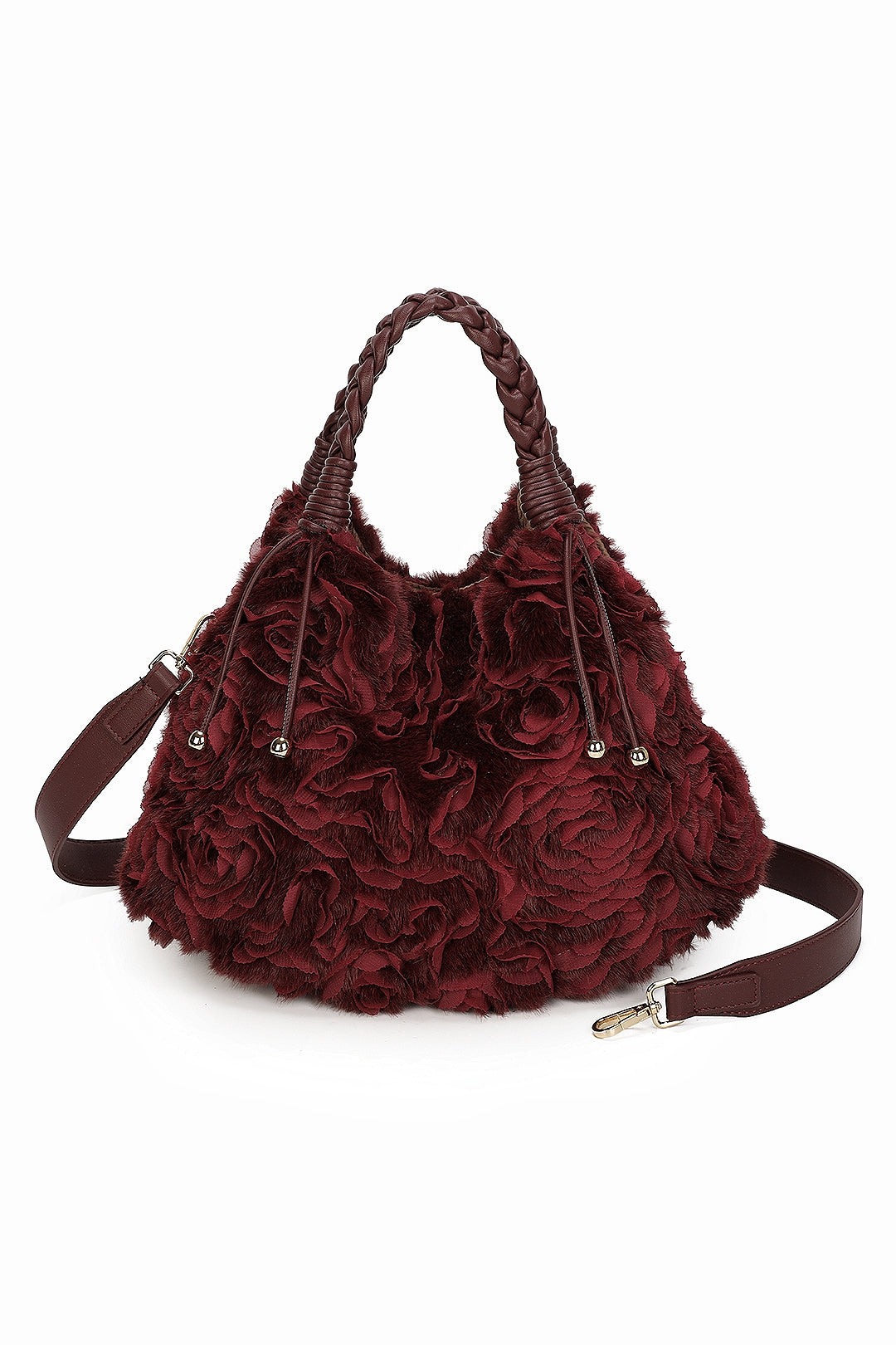 Dorelle Large Faux Fur Sewn Lace Flower Pattern Top Handle Shoulder Bag - RY260532