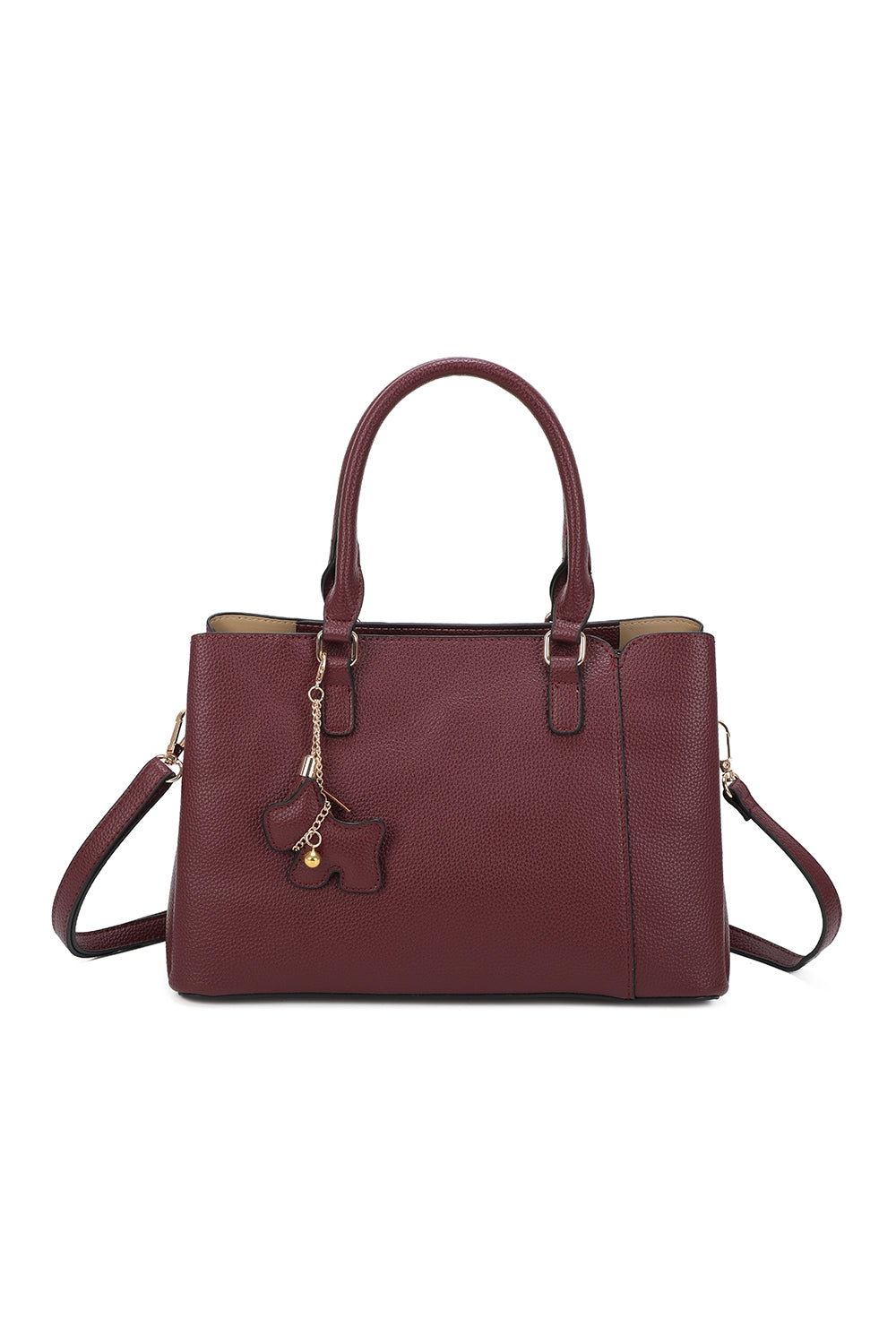 Velvet PU Leather Triple Compartment Shoulder Tote Bag With Dog Charm - RJ241073