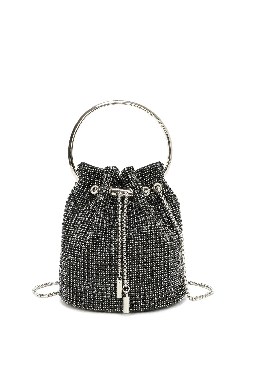 Diamond Embellished Crescent Handle Evening Clutch Bucket Bag