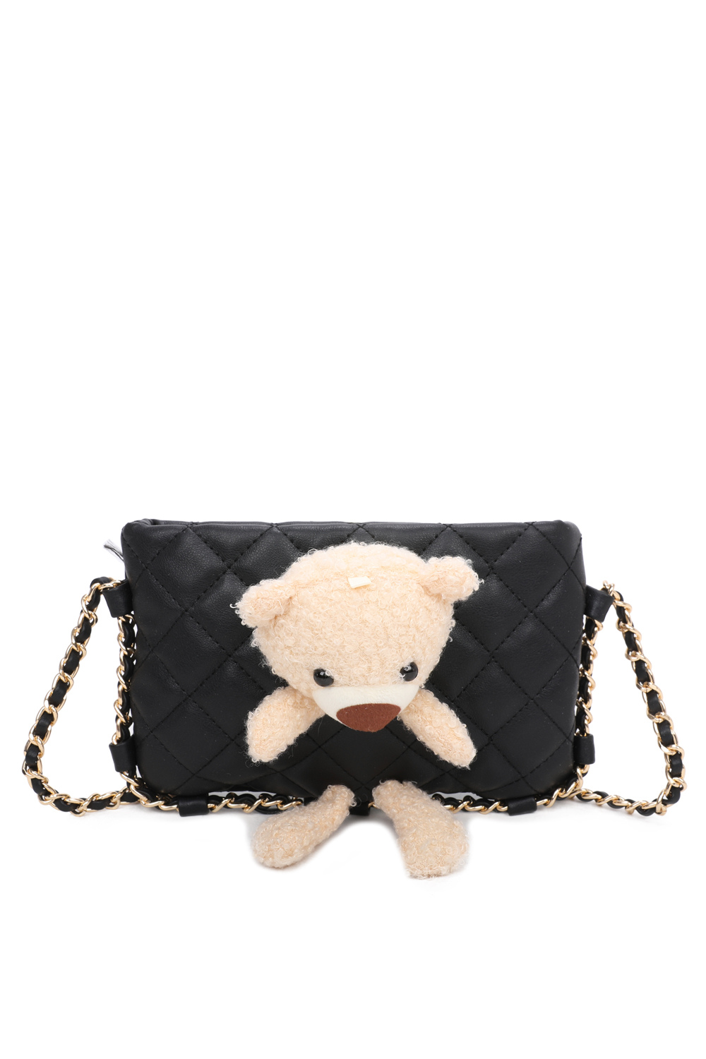 Teddy Bear Quilted Diamond Patterned Mini PU Leather Crossbody Bag