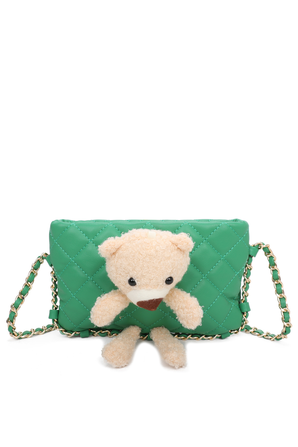 Teddy Bear Quilted Diamond Patterned Mini PU Leather Crossbody Bag