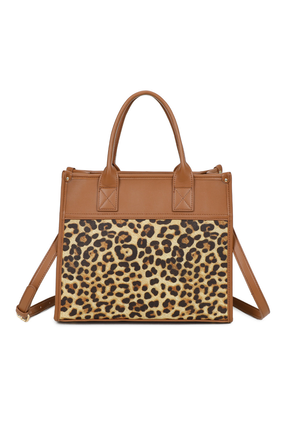 Glam Plain PU Leather Top Handle Crossbody Bag With Leopard Stripes (New) - RB250467N