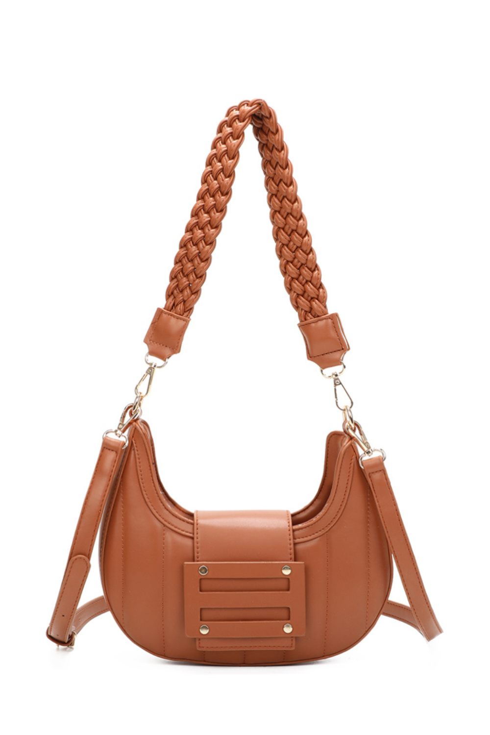 Lua Crescent Shaped PU Leather Shoulder Bag with Knotted Strap