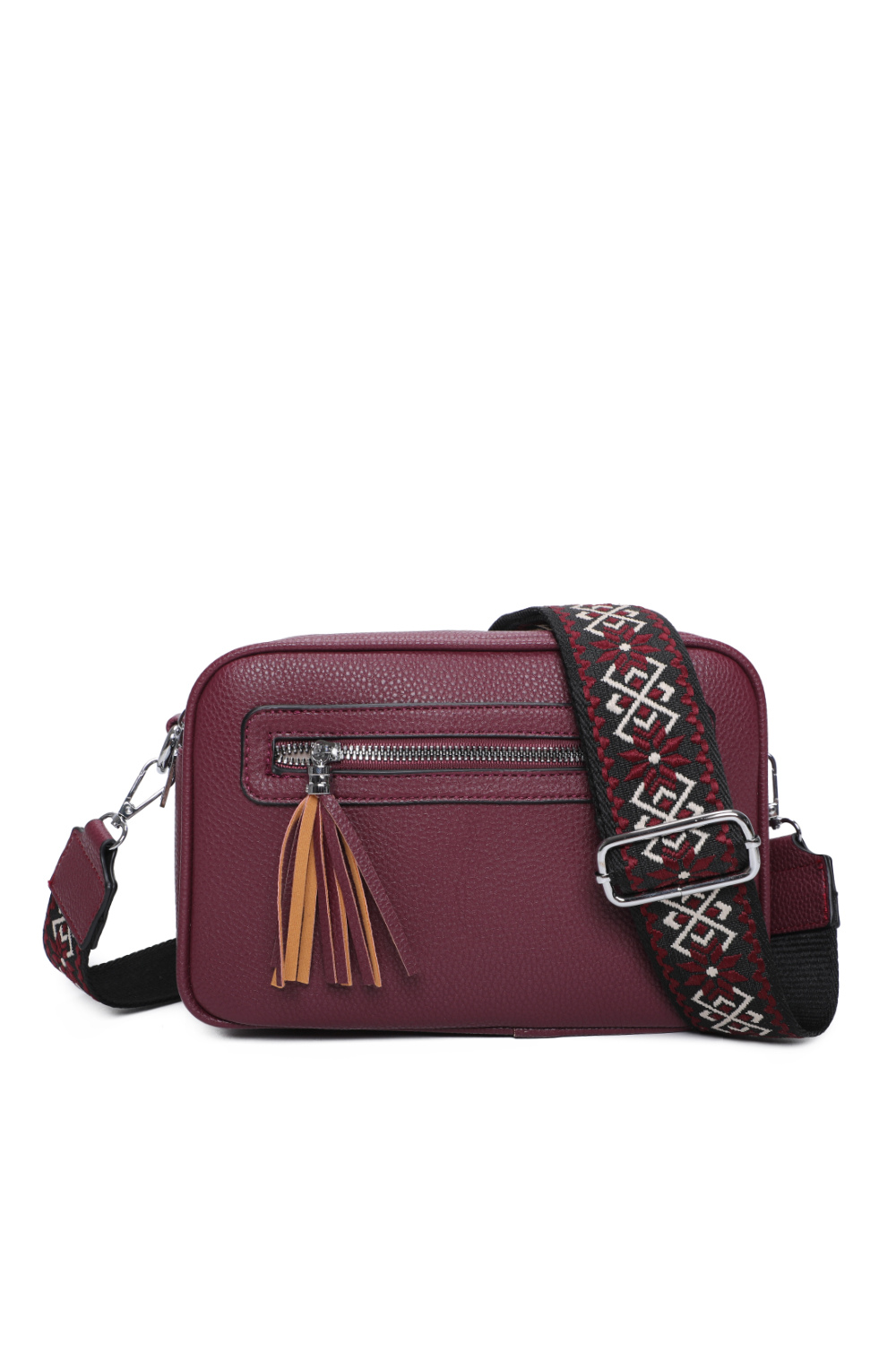 Quadriple Zipped Tassel Crossbody with Canvas Strap