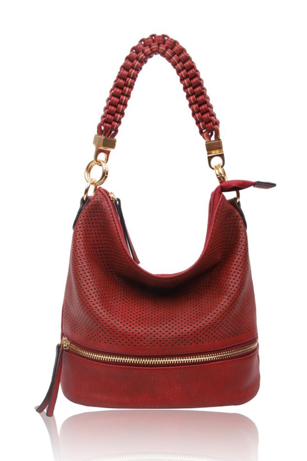 Trous PU Leather Shoulder Bag with Braided Handle