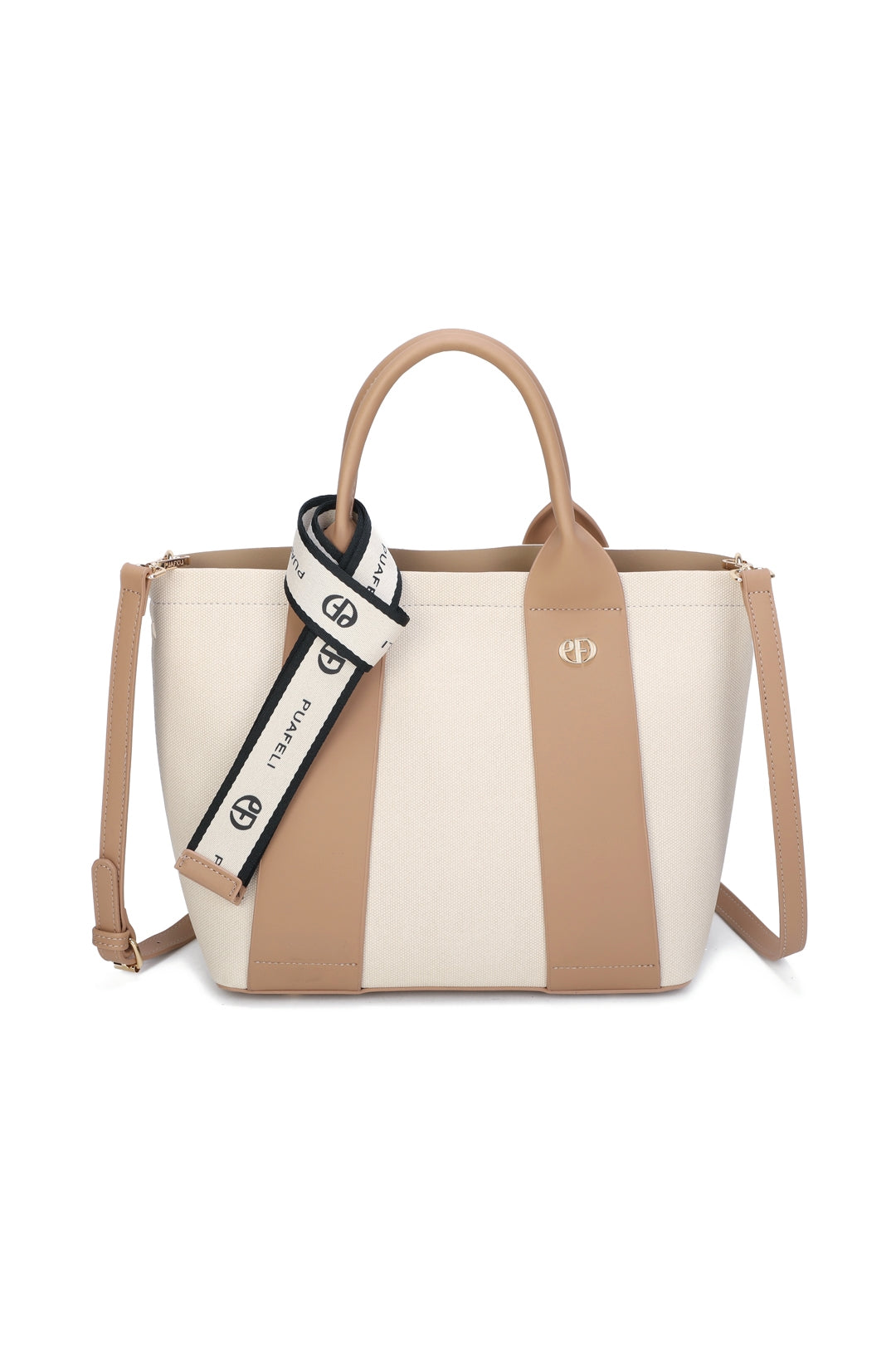 Valmont PU Leather Triple Compartment Structured Canvas Tote Bag - RY250973