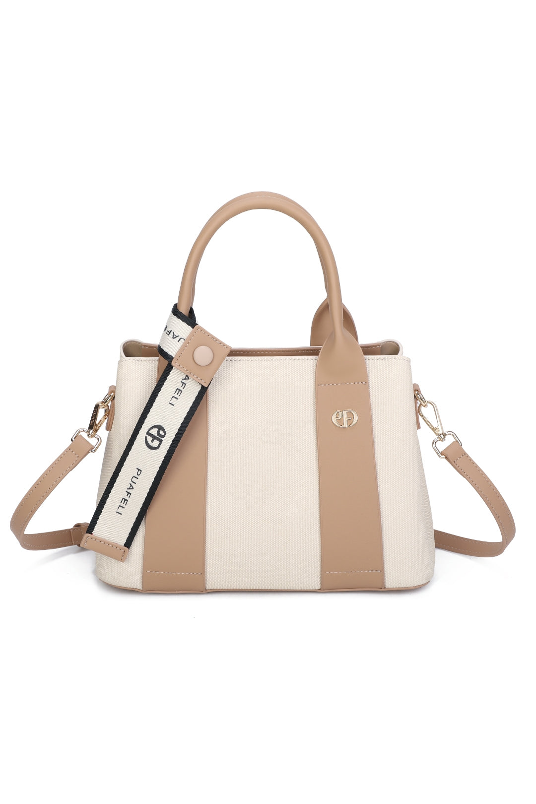 Mori PU Leather Triple Compartment Structured Canvas Top-Handle Tote Bag - RY250972