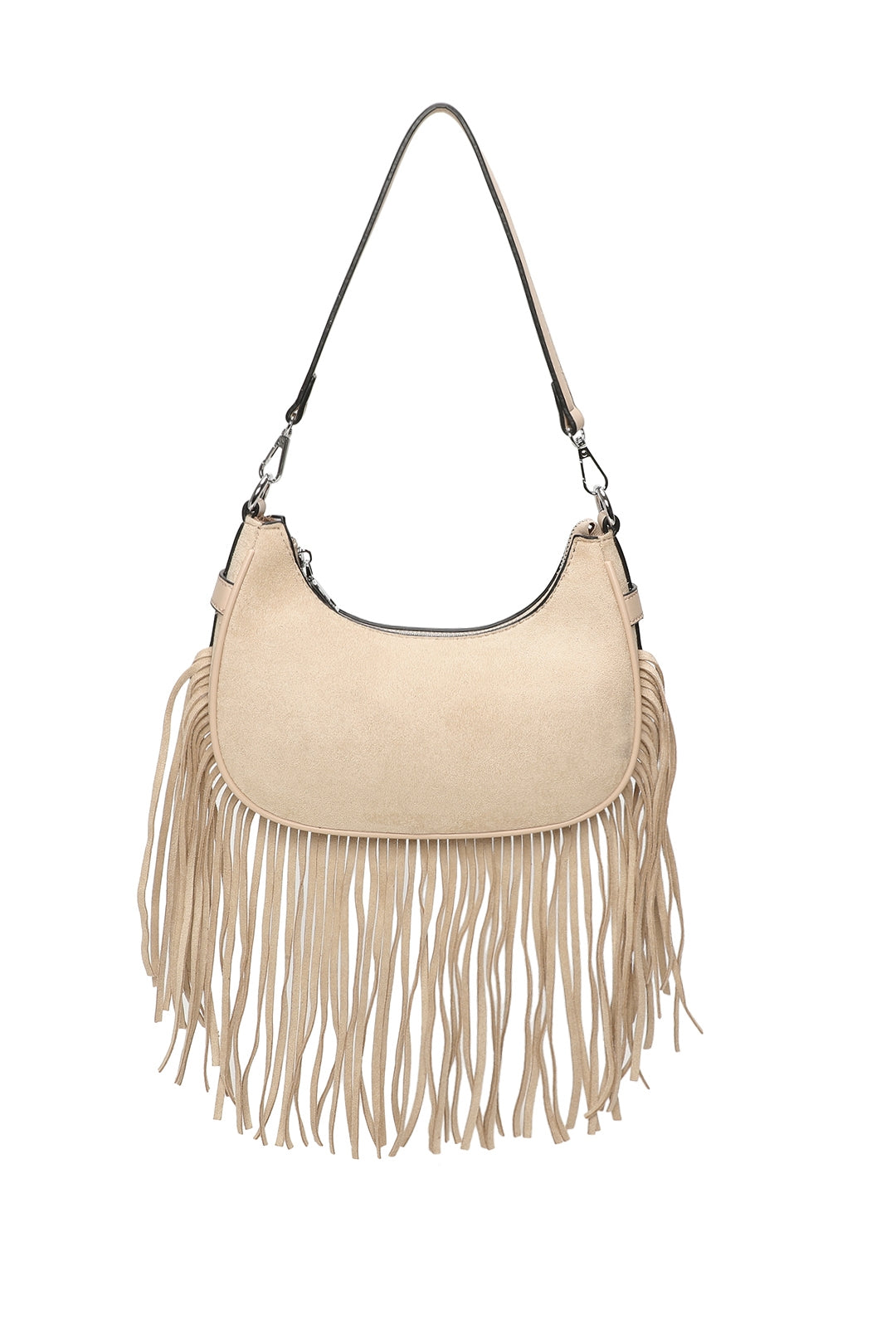 Mesa Suede Fringe Tassel Shoulder Hobo Bag With Removable strap - RX250931