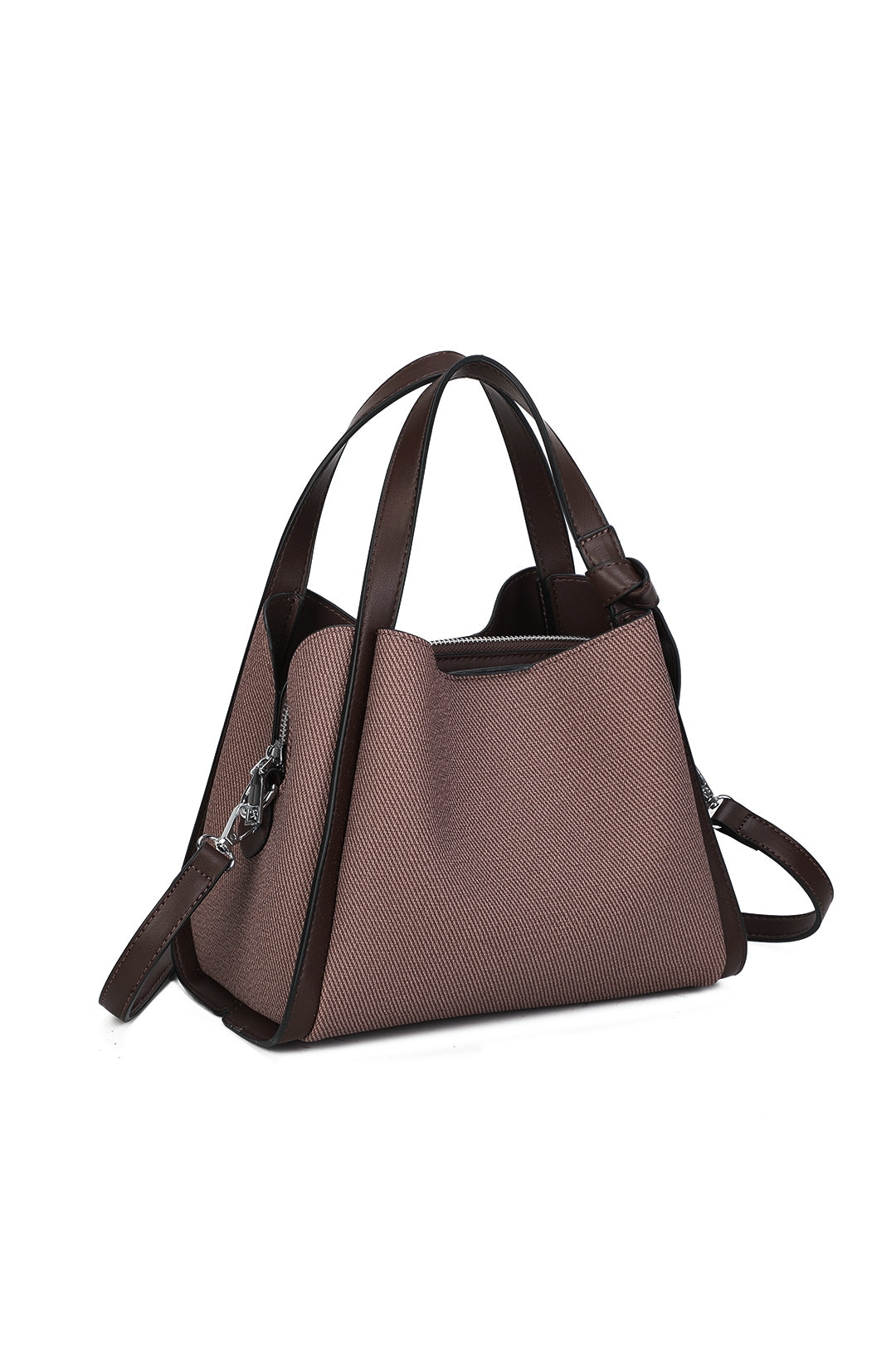 Meridian Triple Compartment Canvas PU Leather Top Handle Bag - RB250951