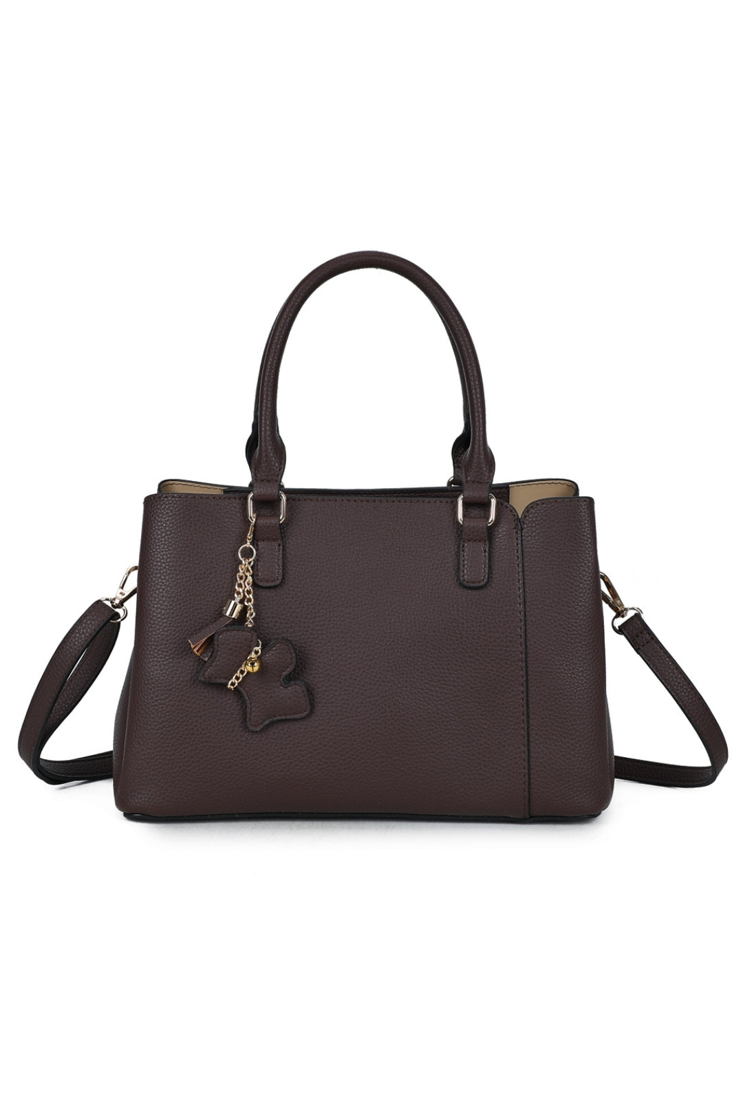 Velvet PU Leather Triple Compartment Shoulder Tote Bag With Dog Charm - RJ241073