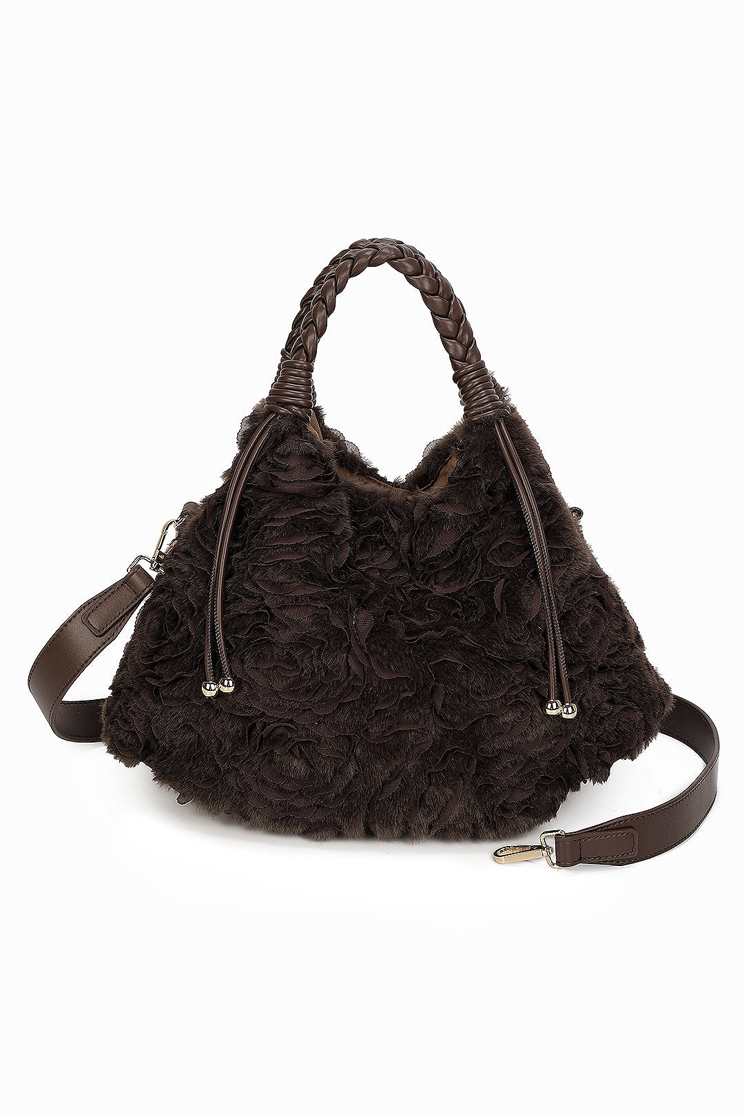 Dorelle Large Faux Fur Sewn Lace Flower Pattern Top Handle Shoulder Bag - RY260532