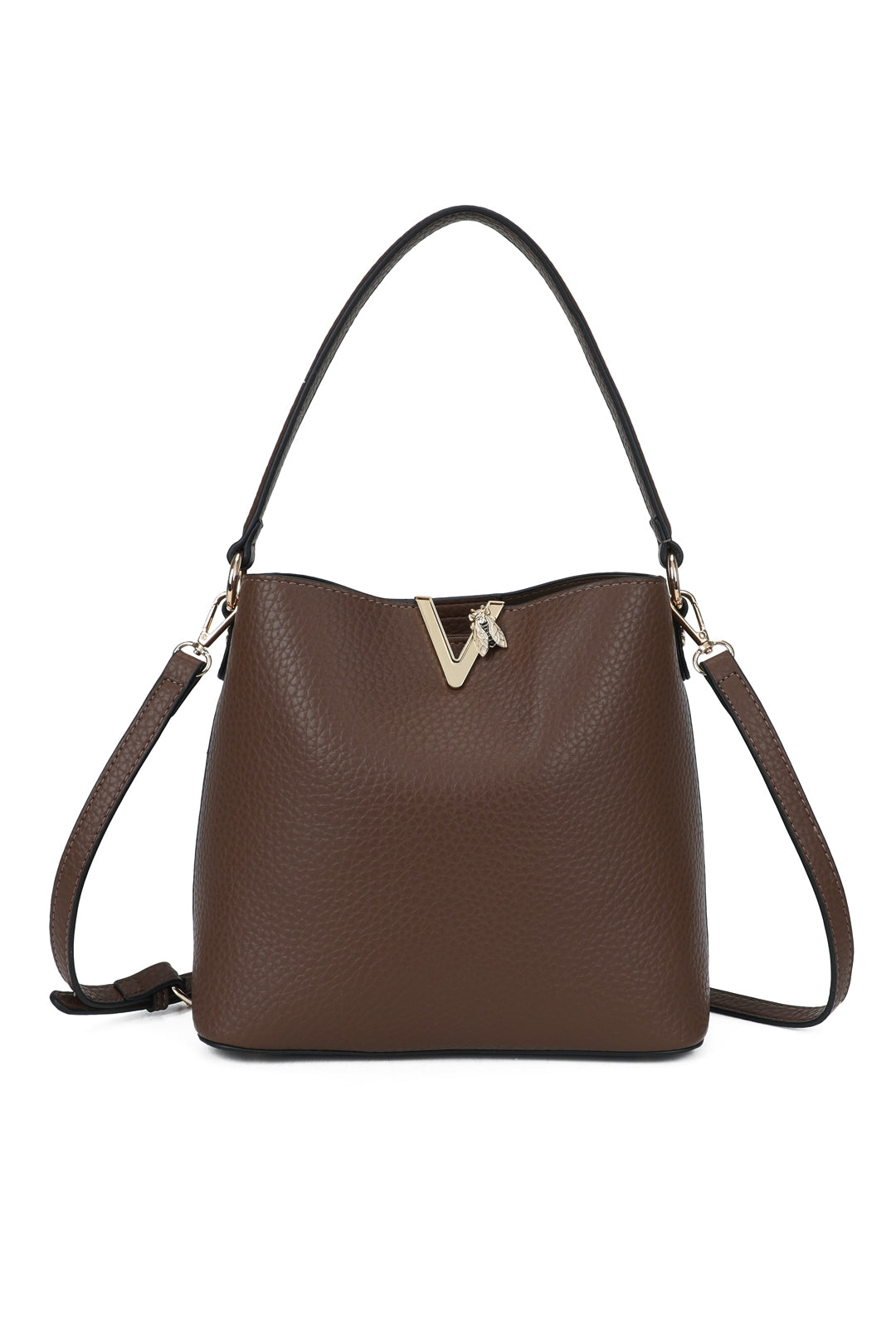 Veloura PU V-shaped Triple Compartments Top-Handle Bag- RB260513