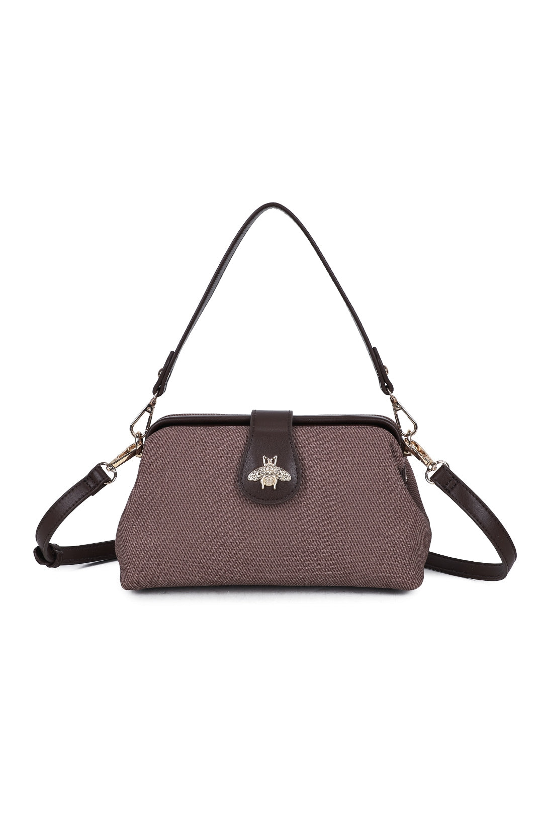 Isold Classic Bee Badge PU Leather Top Handle Crossbody Hobo Bag - RJ241075