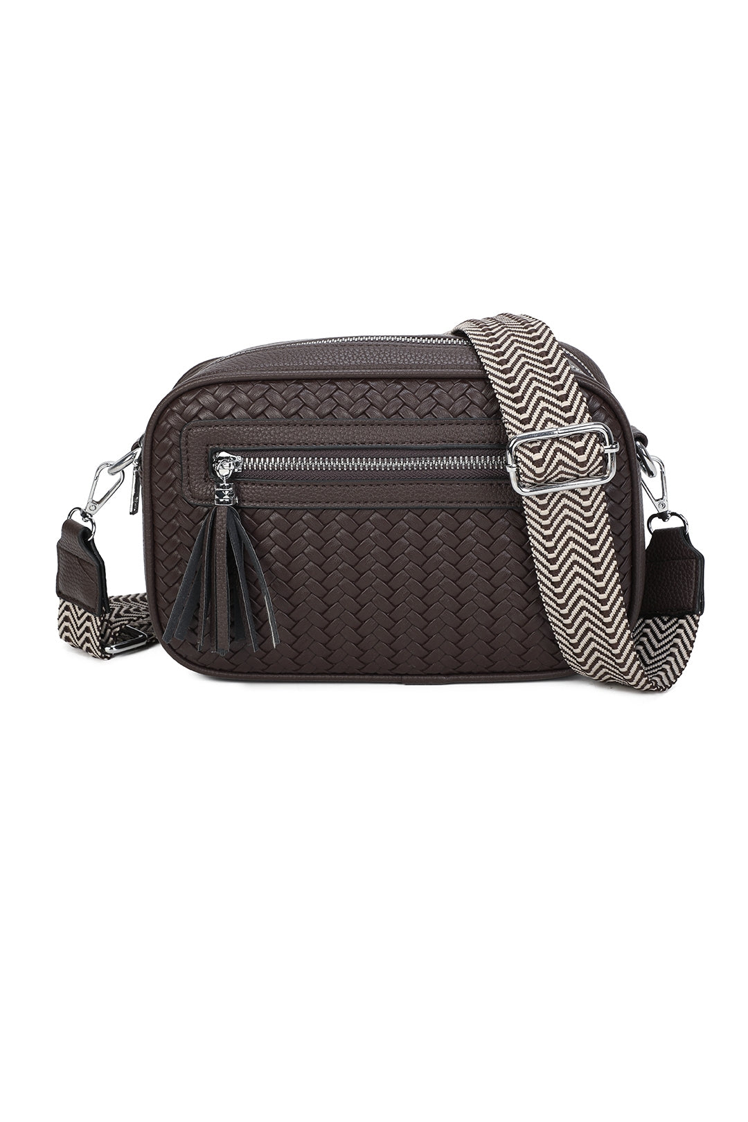 Forte Tassel Woven Pleated Zip Crossbody Bag With Canvas Strap - RB260511