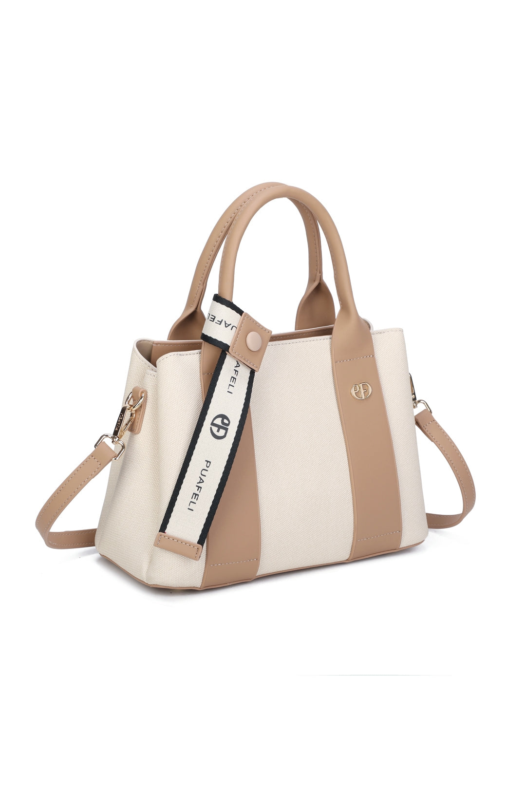 Mori PU Leather Triple Compartment Structured Canvas Top-Handle Tote Bag - RY250972