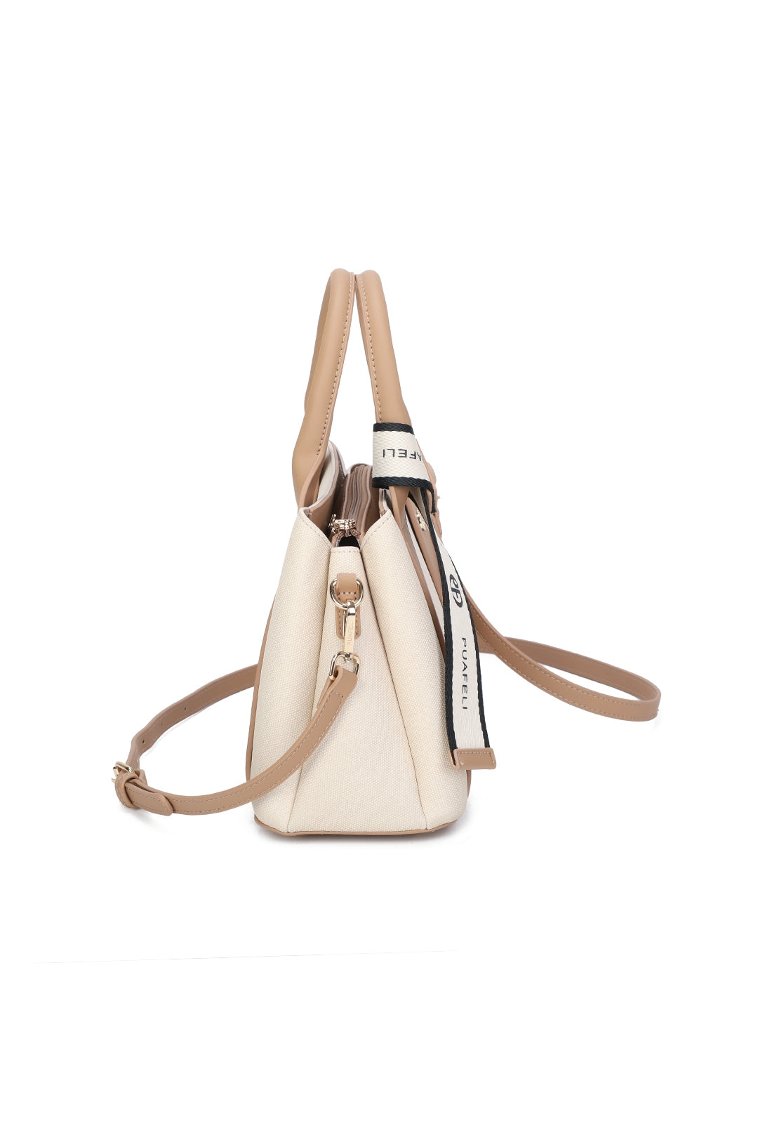 Mori PU Leather Triple Compartment Structured Canvas Top-Handle Tote Bag - RY250972